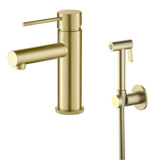 Смеситель для раковины с гигиеническим душем Timo Saona 2360/17G золото матовое